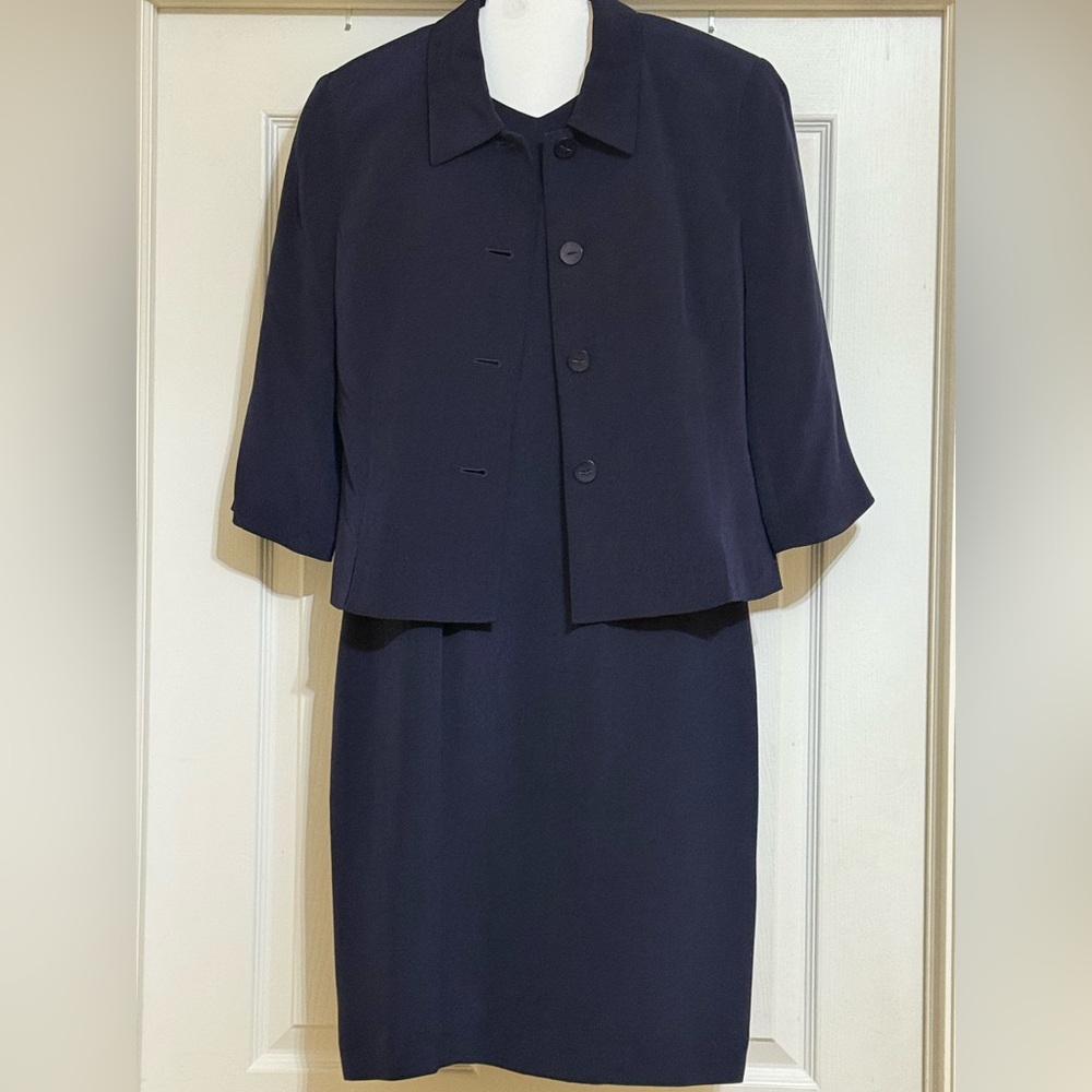 Amanda Smith Classic Dark Navy 2 Piece Suit - Sleeveless Sheath Dress & Blazer